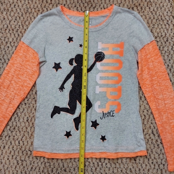Justice Layered T-Shirt Basketball Hoops Orange Black Silver Girl Size 18 - Picture 3 of 14